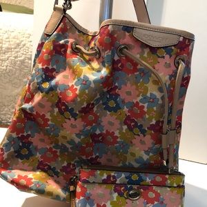 Coach floral cross body bag and wristlet